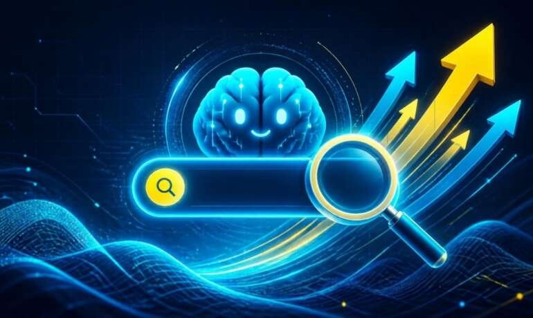 AI search engine with SEO growth chart illustration