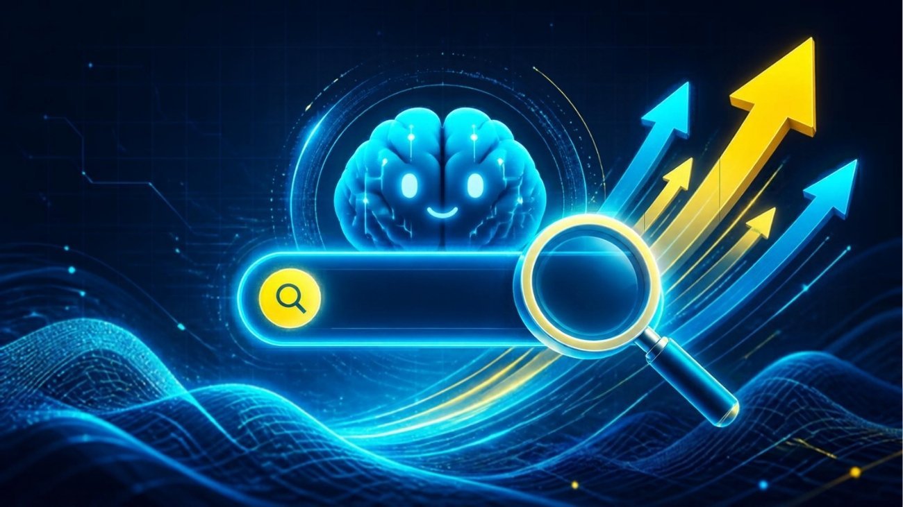 AI search engine with SEO growth chart illustration